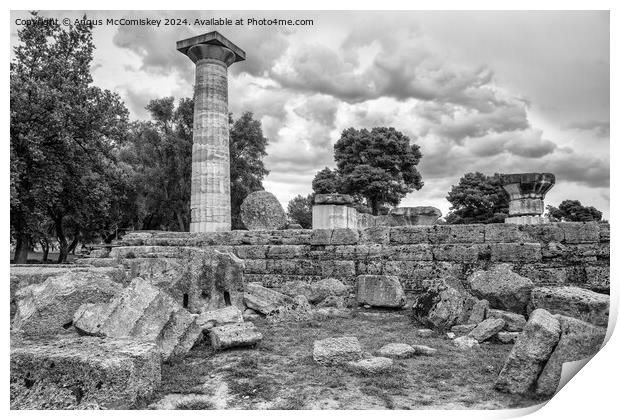 Temple of Zeus at ancient Olympia, Greece mono Print by Angus McComiskey
