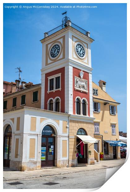 Clock Tower in old town of Rovinj, Croatia Print by Angus McComiskey