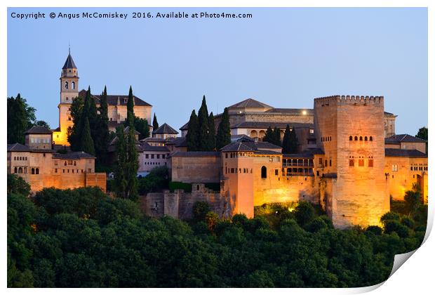 Alhambra Palace at dusk Print by Angus McComiskey