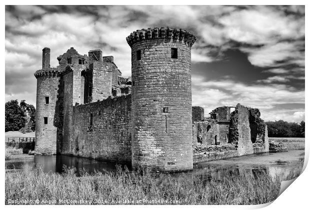 Caerlaverock Castle mono Print by Angus McComiskey