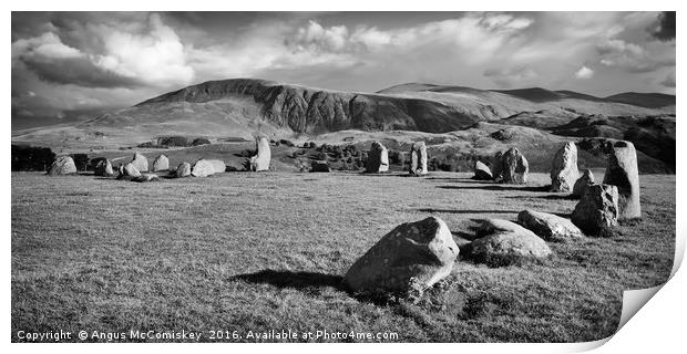 Castlerigg Stone Circle mono panoramic Print by Angus McComiskey
