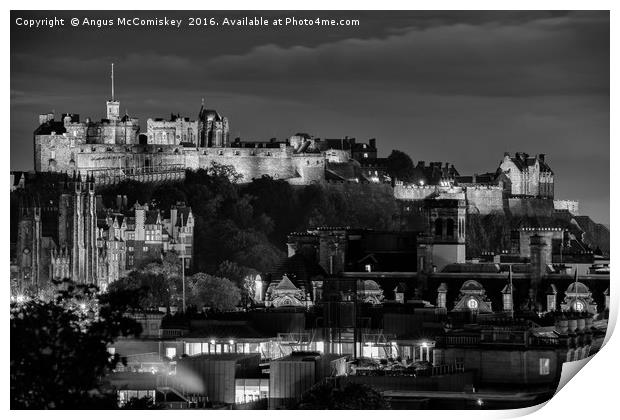 Edinburgh Castle at night mono Print by Angus McComiskey