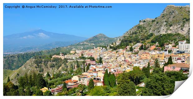 Taormina, Sicily with Mount Etna in background Print by Angus McComiskey
