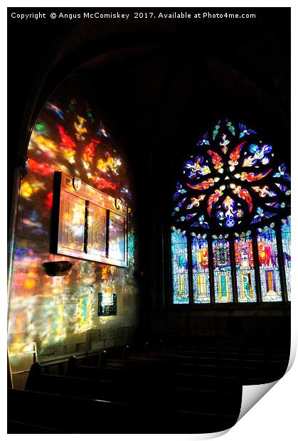 Stained glass reflections Print by Angus McComiskey