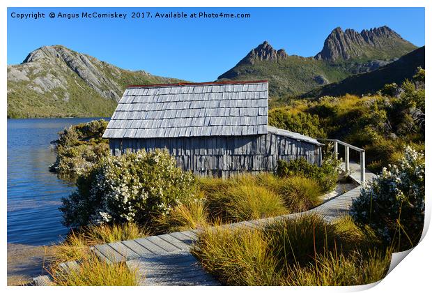 Boat shed on Dove Lake Print by Angus McComiskey