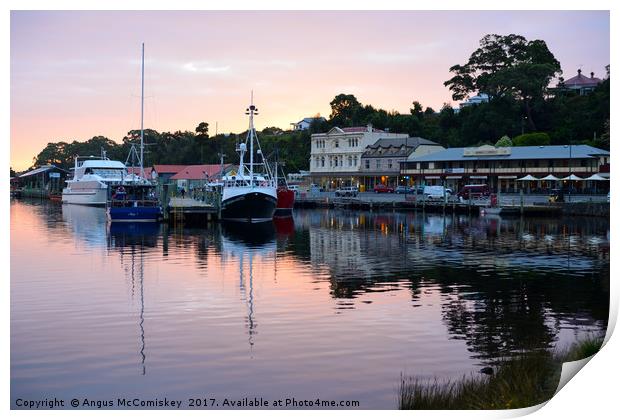 Boats in Strahan seafront Tasmania Print by Angus McComiskey