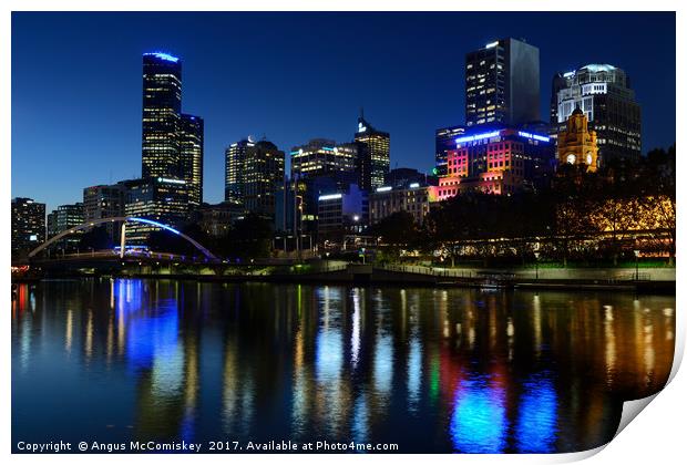 Melbourne Northbank skyline at dusk Print by Angus McComiskey