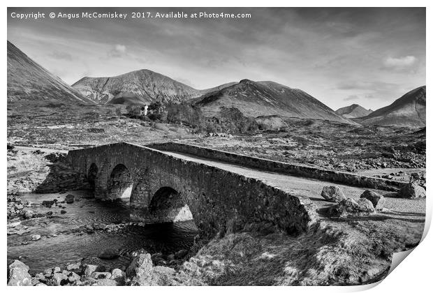 Sligachan Bridge and the Cuillins (mono) Print by Angus McComiskey