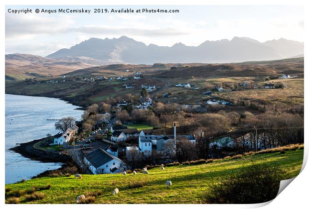 Looking over Carbost to the distant Cuillin Hills Print by Angus McComiskey