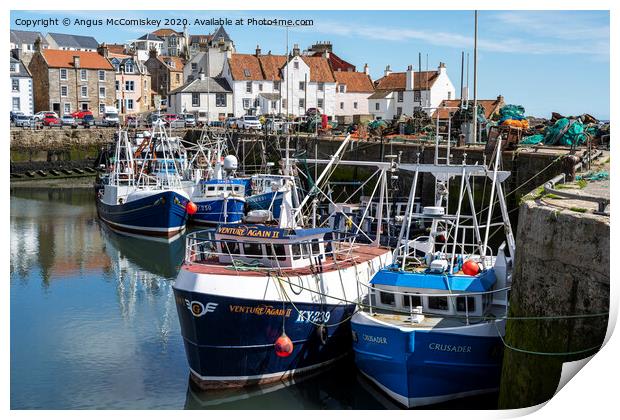 Fishing boats moored in Pittenweem Harbour Print by Angus McComiskey