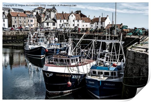 Fishing boats moored in Pittenweem Harbour Print by Angus McComiskey