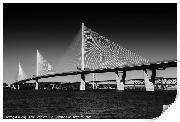 Queensferry Crossing mono Print by Angus McComiskey