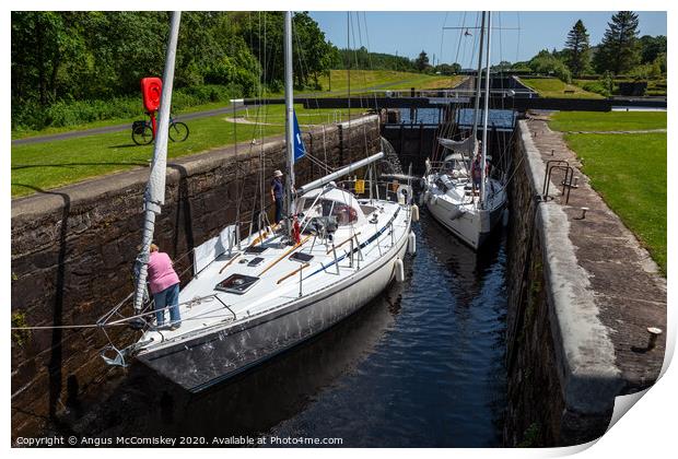 Yachts between locks at Dunardry on Crinan Canal Print by Angus McComiskey