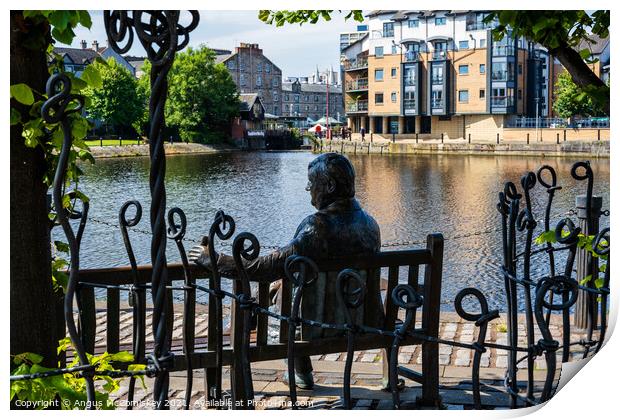 Bronze sculpture overlooking the Water of Leith Print by Angus McComiskey