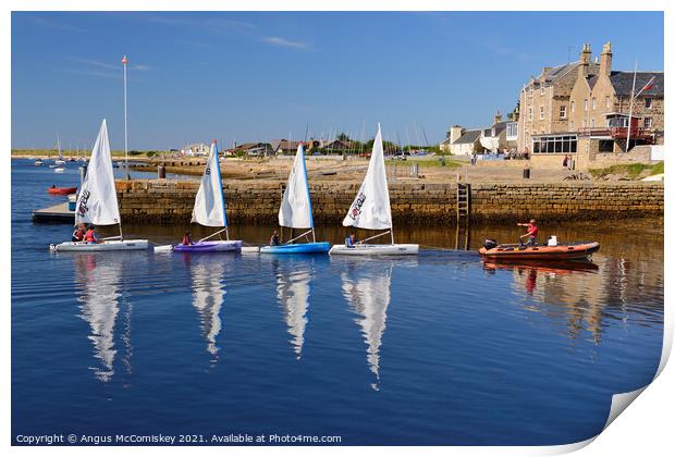 Dinghies returning to Findhorn harbour, Scotland Print by Angus McComiskey