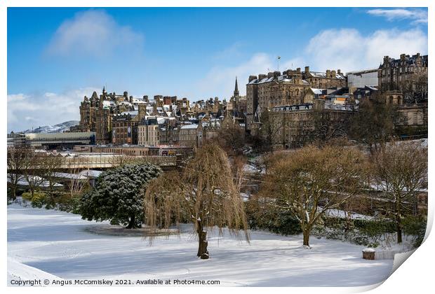 Edinburgh Old Town in snow Print by Angus McComiskey