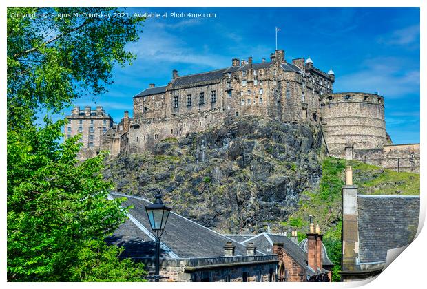 Across the rooftops to Edinburgh Castle Print by Angus McComiskey