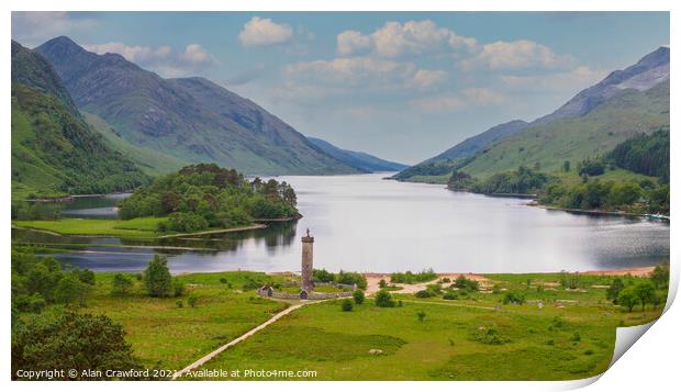 View of Glenfinnan Monument and Loch Shiel Print by Alan Crawford