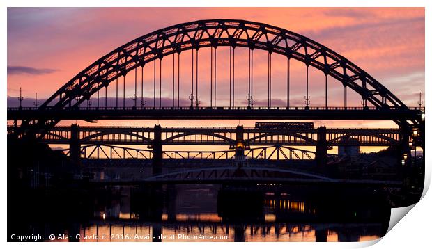 Tyne Bridges at Sunset Print by Alan Crawford