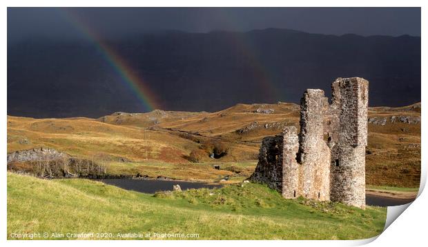 Rainbow at Ardvreck Castle, Scotland Print by Alan Crawford