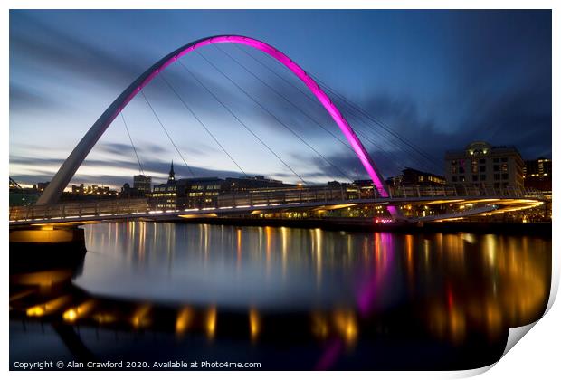 Evening view of Gateshead Millennium Bridge  Print by Alan Crawford