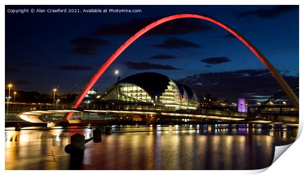 Gateshead Millennium Bridge at night Print by Alan Crawford