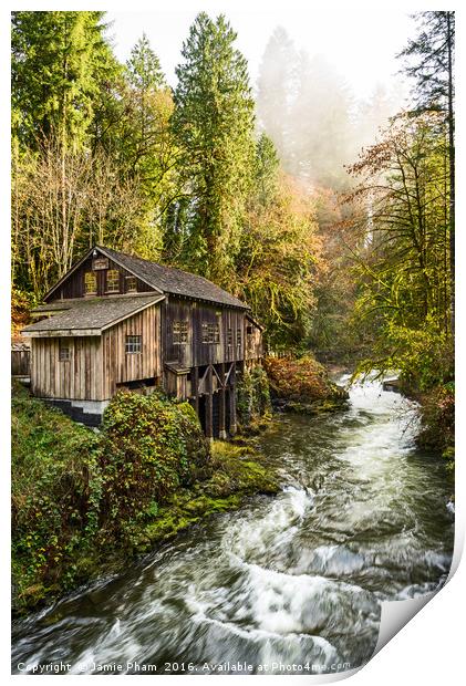 The Cedar Creek Grist Mill in Washington State. Print by Jamie Pham