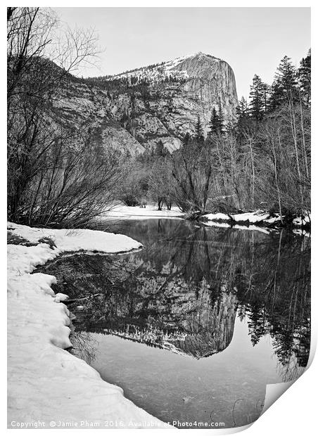 Damatic winter view of Mirror Lake in Yosemite Nat Print by Jamie Pham