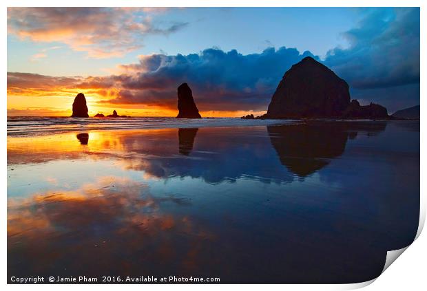 Cannon Beach Sunset in Oregon Print by Jamie Pham
