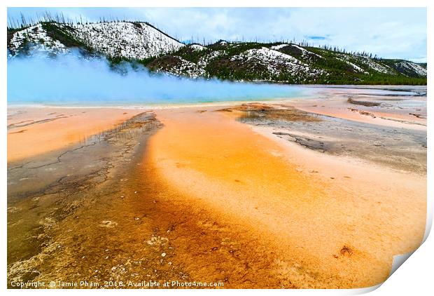 Grand Prismatic Spring on a cloudy day. Print by Jamie Pham