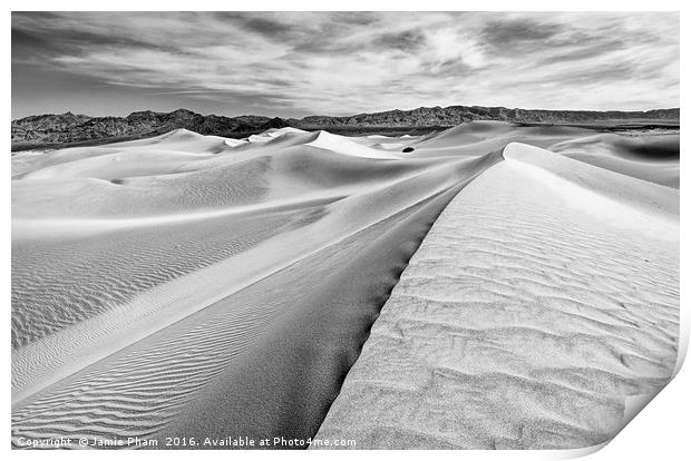 Panoramic view of endless sand dunes in Death Vall Print by Jamie Pham