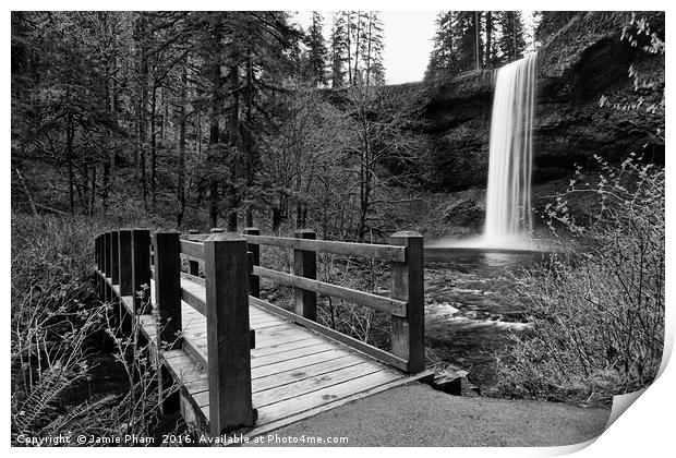 Lower South Falls with footbridge. Print by Jamie Pham