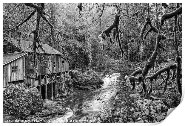 The Cedar Creek Grist Mill in Washington State. Print by Jamie Pham