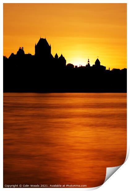 The Chateau Frontenac silhouetted against the sunset Print by Colin Woods