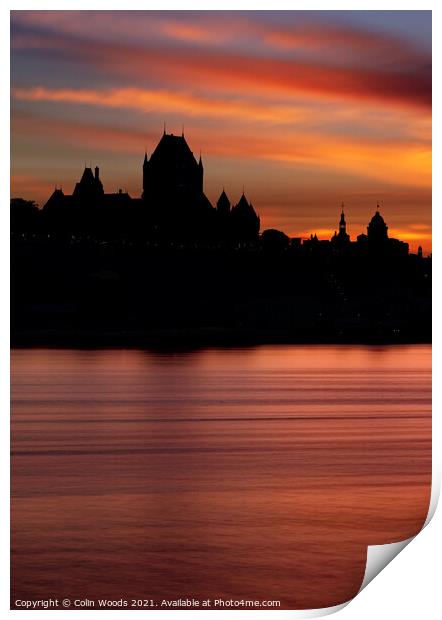 The Chateau Frontenac silhouetted against the sunset Print by Colin Woods