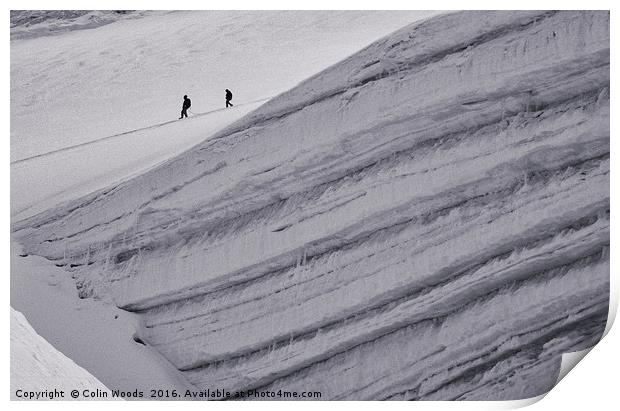 Climbers on the Allalinhorn Print by Colin Woods