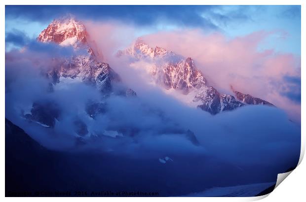 Clearing clouds on the Aiguille de Chardonnet Print by Colin Woods