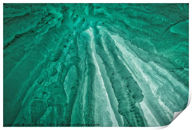 Looking up at gorgeous green icicles Print by Colin Woods