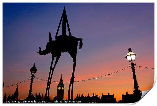 Big Ben and Dali Elephant at Sunset Print by Colin Woods