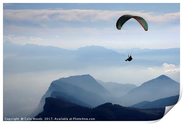 Parapenting in the French Alps Print by Colin Woods