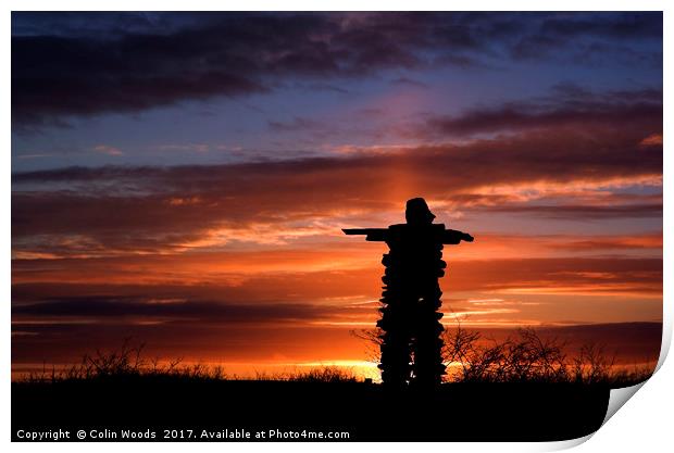 Silhouetted Inukshuk in Kuujjuuaq, Quebec Print by Colin Woods