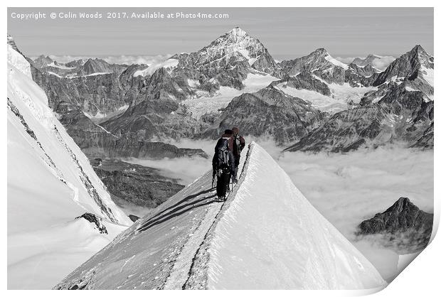 Climbers in the Swiss Alps Print by Colin Woods