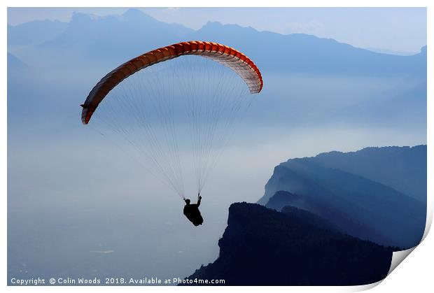 Parapente in the French Alps Print by Colin Woods