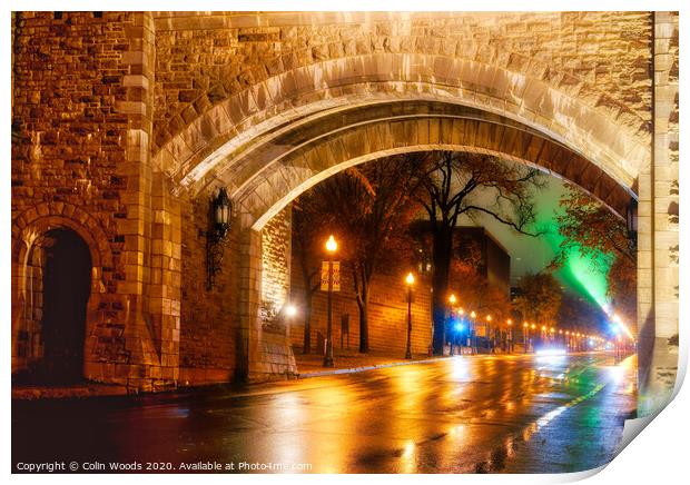 Porte St Louis, Quebec City, at night. Print by Colin Woods