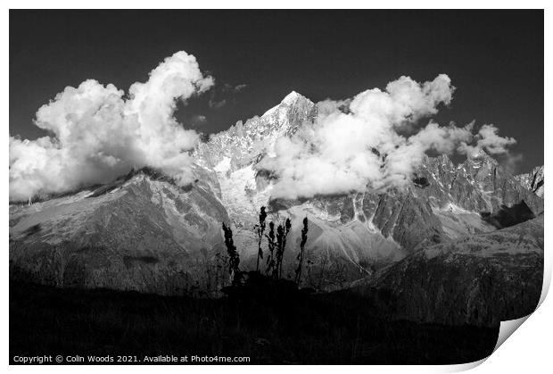 Afternoon cloud on the Aiguille Verte in the French Alps Print by Colin Woods