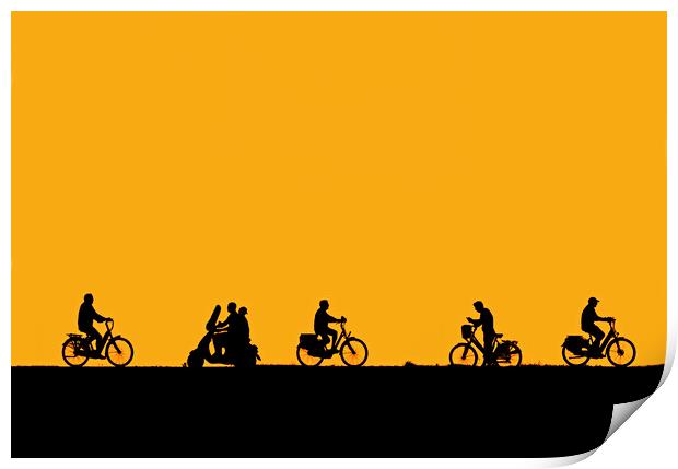 Cyclists and Scooter Silhouette Print by Arterra 