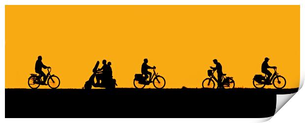 Bicycles and Scooter at Sunset Print by Arterra 
