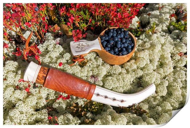 Sami Knife and Harvested Blueberries Print by Arterra 