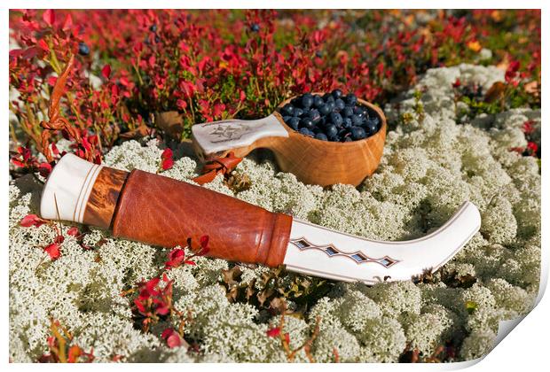 Swedish Knife and Blueberries Print by Arterra 