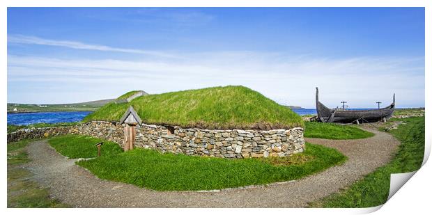 Viking Longhouse and Skidbladner, Shetland Print by Arterra 